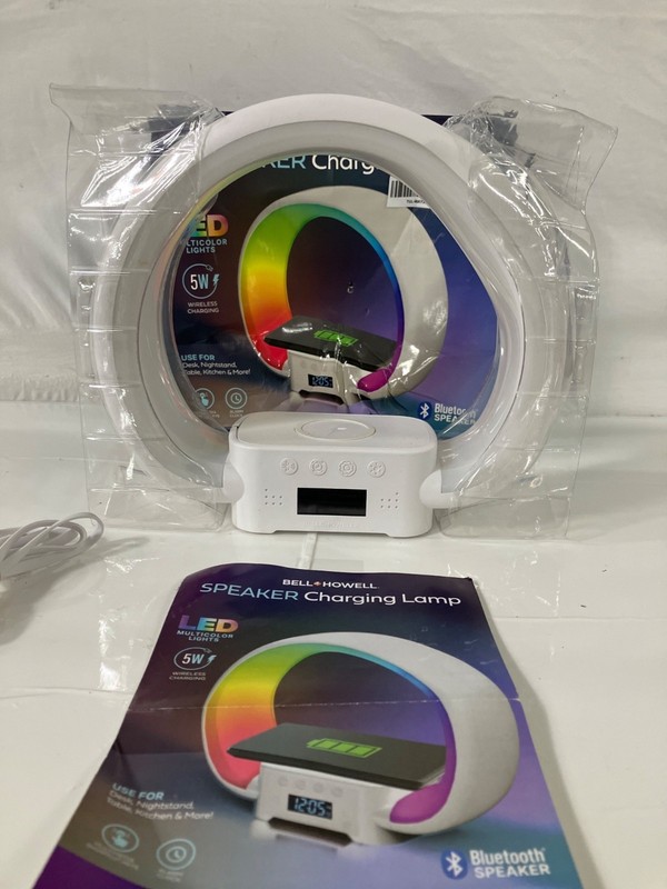 Bell + Howell Bluetooth Speaker Lamp Wireless Charger Stand, Alarm Clock, Works