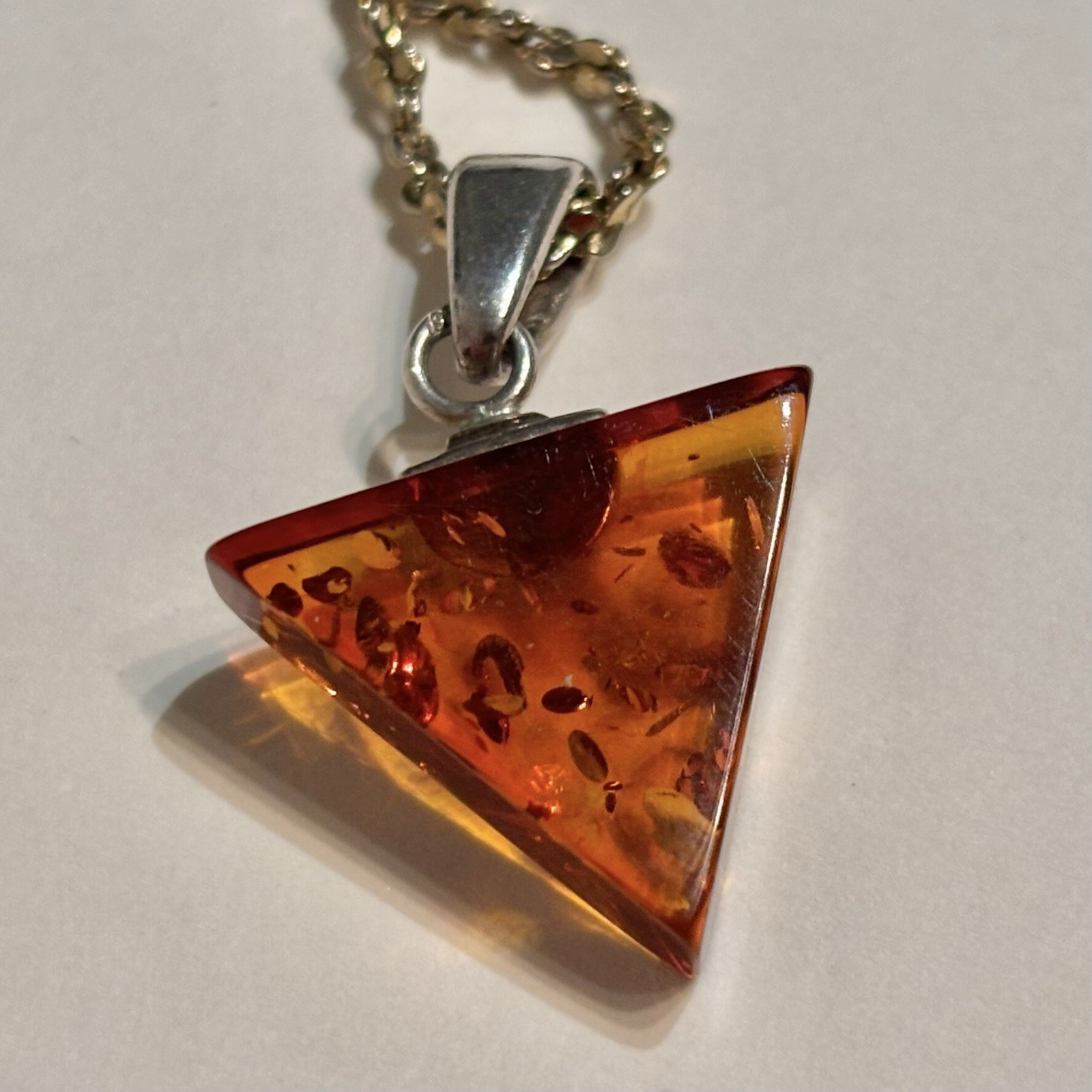 Genuine Baltic Amber Cognac Triangular Pendant on… - image 2