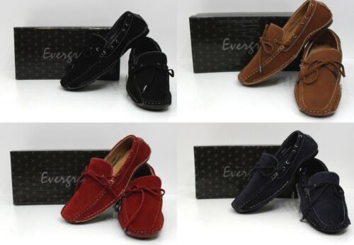 Men's EVERGREEN black brown red blue faux suede loafers slip ons style B1068 - Zdjęcie 1 z 33