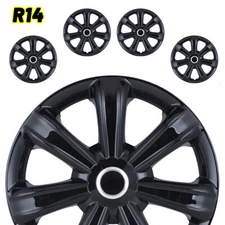 14" 4Pcs Wheel Covers Snap On Full Hub Caps For R14 Car Tire & Rim Black Steel