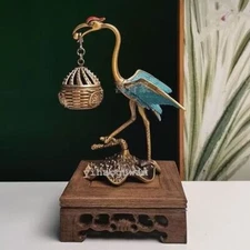 5.7' Chinese retro metal carved crane high-end gift incense burner-