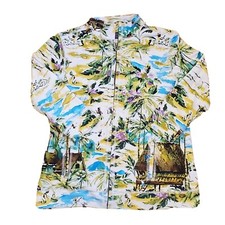 Chicos Additions Hawaiian Jacket Size 0 Small 4 Full Zip 3/4 Sleeves VGUC