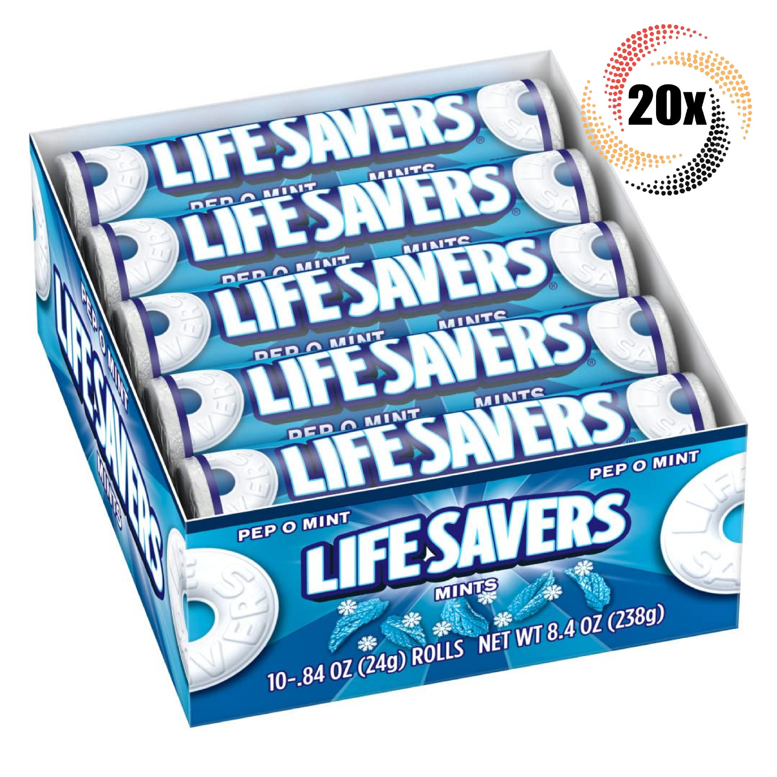 Полная коробка 20-кратных леденцовых конфет Lifesavers Pep O Mint | по 14 леденцовых конфет в каждой |84 унции