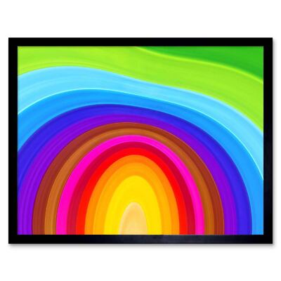 Painting Illustration Concentric Colour Lines Rainbow 12X16 Inch Framed Print