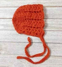 crochet handmade newborn baby bonnet hat 0/3 red clay new