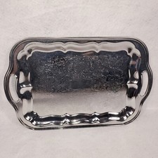 Vintage Etched Floral Silver Colored Serving Platter Tray 18.5" Long Made in USA