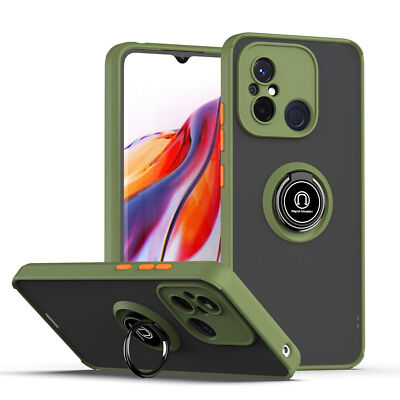 Hot For Xiaomi Redmi 12C Black Luxury Shockproof Hybrid Armor Ring Holder Case