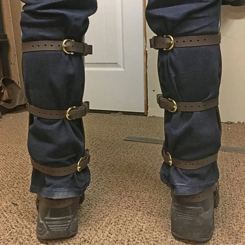 Medieval Greaves Leg PU Leather Strap Wrap Armor Part Warrior Costume Boot Set - Picture 7 of 19