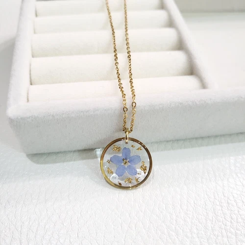 Forget Me Not Necklace Pressed Flower Necklace Resin Jewelry Handmade Jewelry 