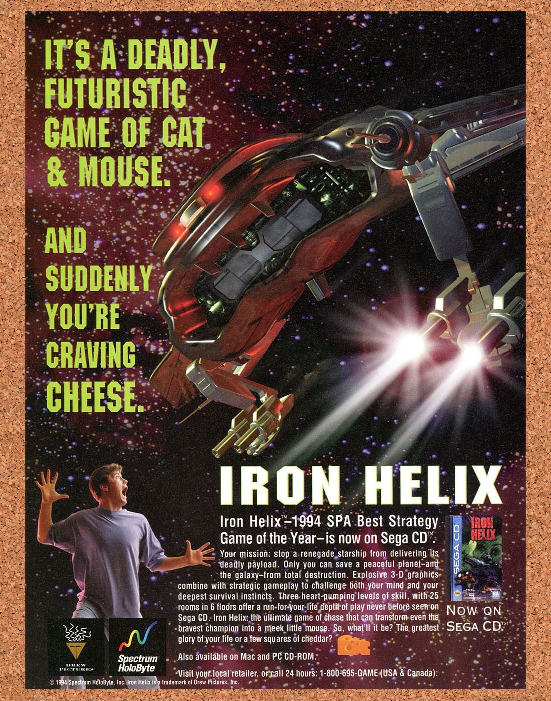 Iron Helix Sega CD Original 1993 Print Ad Authentic Video Game Art Promo Display