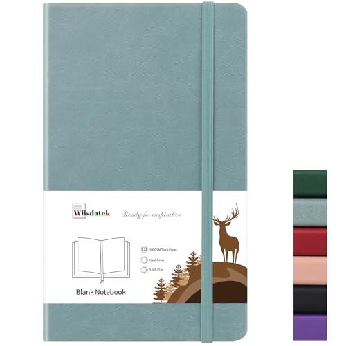 A5 Light Blue Leather Journal - Blank Sketchbook Notebook