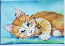 Cat  Kitten Portrait   Pets ORIGINAL Watercolor Painting 4"x6 "
