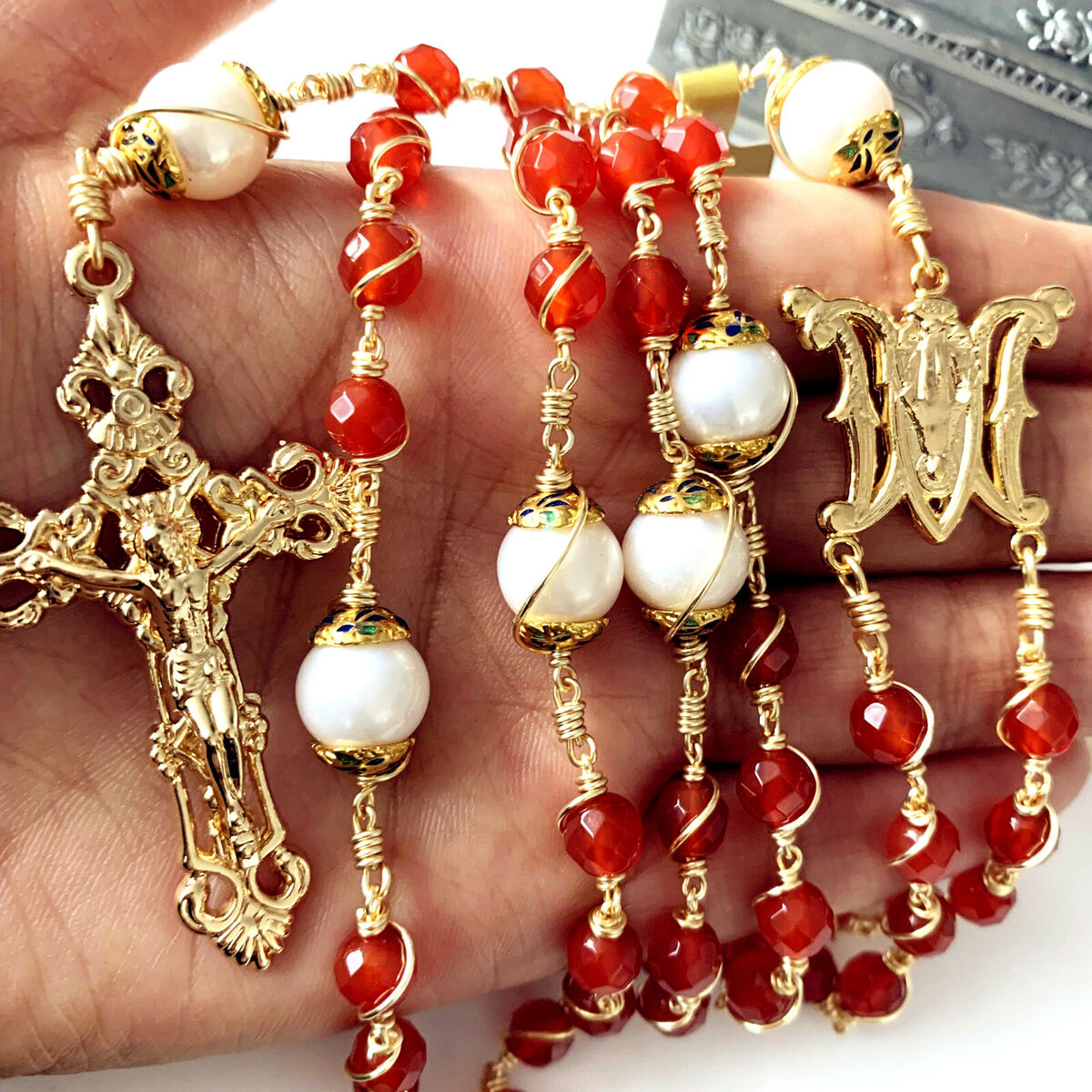 Stainless Steel Pearl Rosary Gold Plated