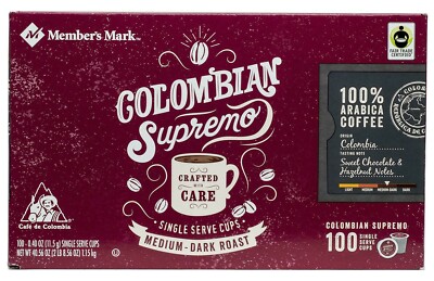 Member's Mark Colombian Supremo Coffee, Single-Serve Cups (100 ct.) 40.56 oz