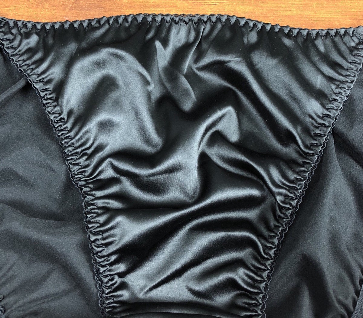 Black Satin String Bikini Panty · M/6