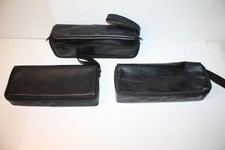 3 BLACK FAUX LEATHER 15 CASSETTE TAPE CASES EUC