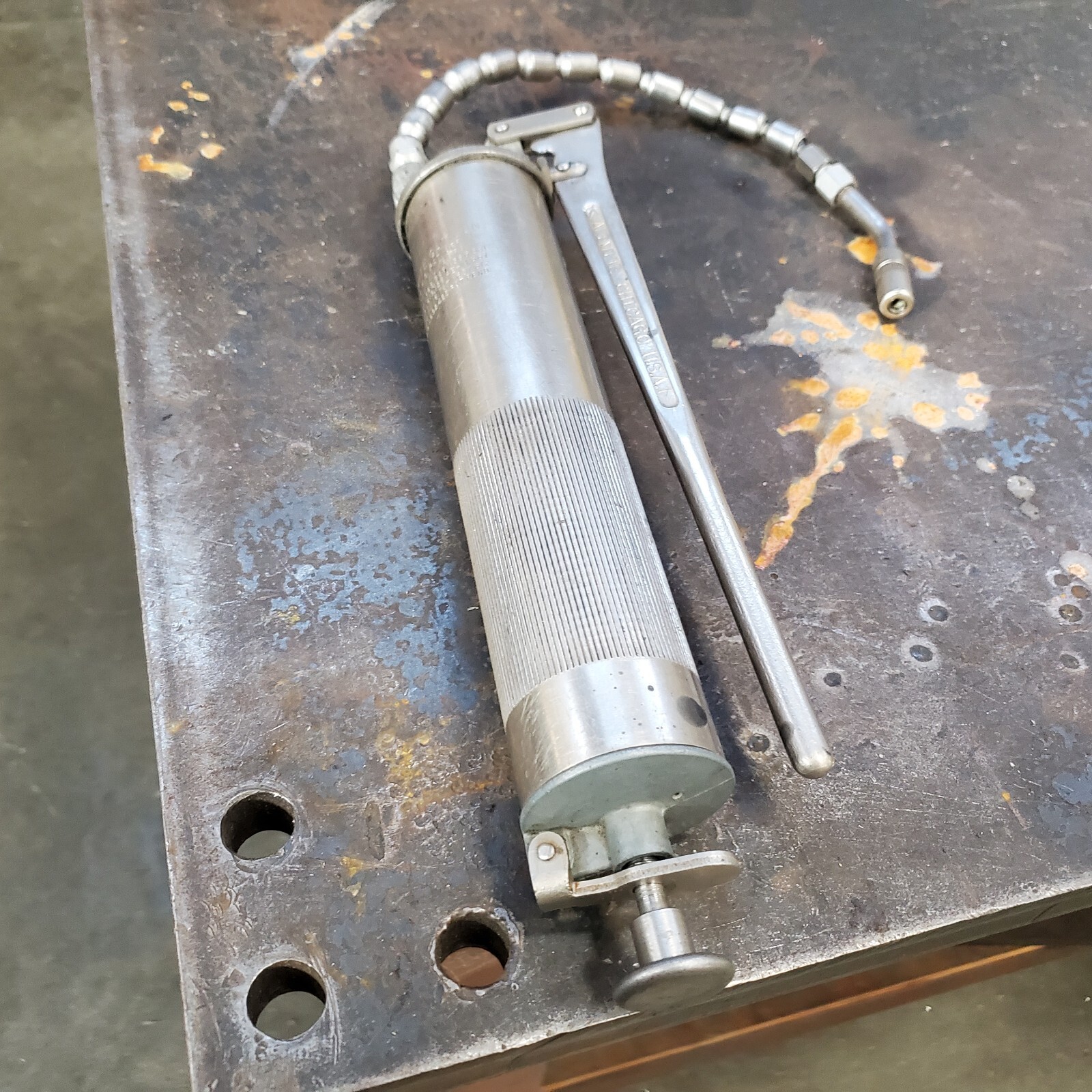 Alemite grease gun vintage Segmented "Hose" Silver Embossed Lever eBay