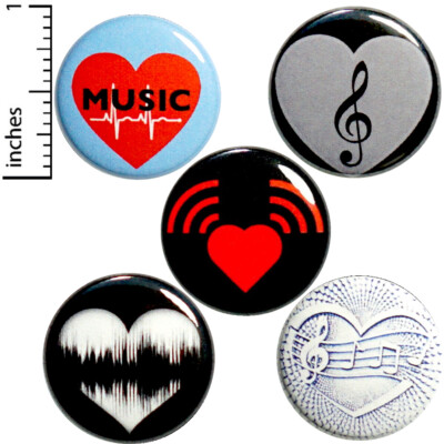 Music Buttons Cool Music Note Backpack Pins I Love Music 5 Pack Set 1 Inch P41-2
