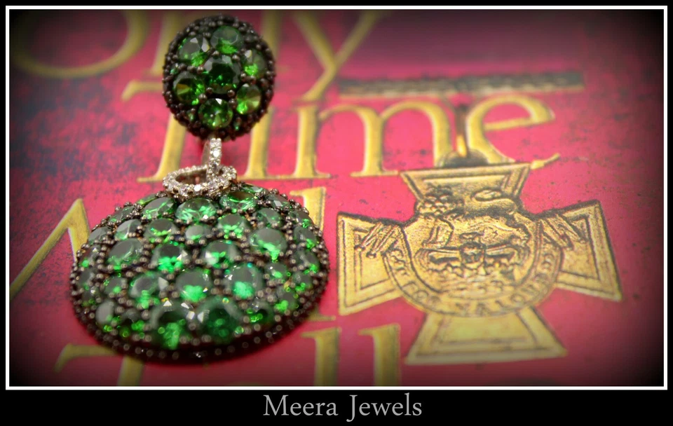 Simulated Round Cut Green Emerald, Black Onyx & White Sapphire Women's Earrings - Image 3 of 4