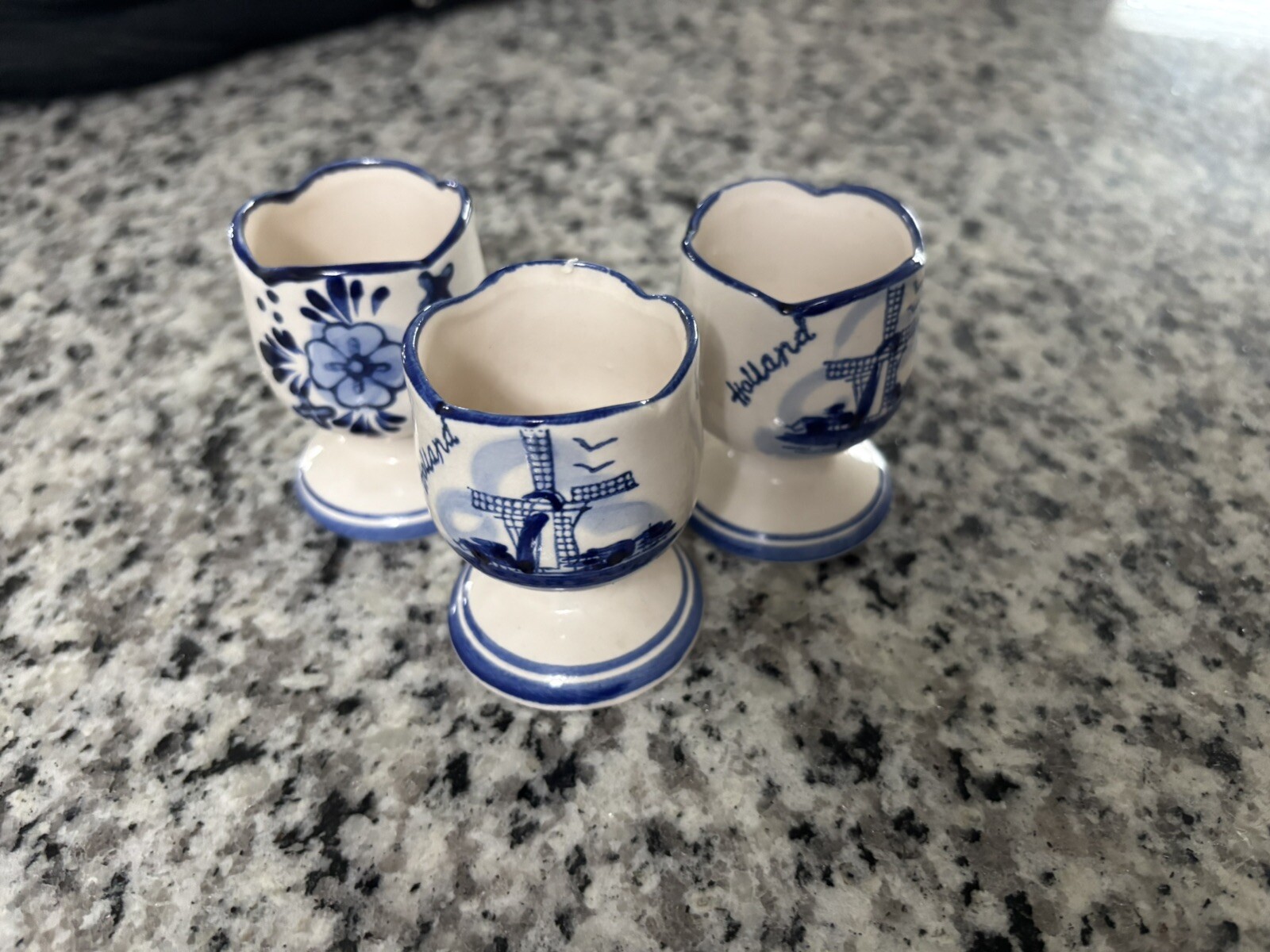 Delft Blue Porcelain Egg Cups Handpainted (Set Of 3)