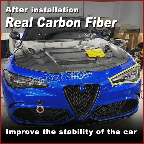 For Alfa Romeo Giulia 2017-20 Carbon Fiber Front Bonnet Engine Bumper Lid Cover - Picture 2 of 15