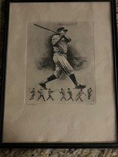 Vintage Original Babe Ruth 'The Immortal Babe'  Linen Print Signed R. Palenska