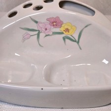 Vintage White Ceramic Floral Toothbrush Holder and Soap Dish Bathroom Organizer