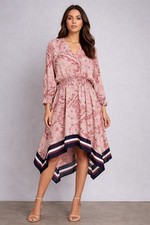 Ny &c Floral Long Sleeve Dress Elastic Waist Handkerchief Hem Boho Chic Size Xl