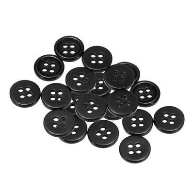 20pcs Sewing Buttons 15/32'' Resin Round Flat 4-Hole Craft Buttons, Black