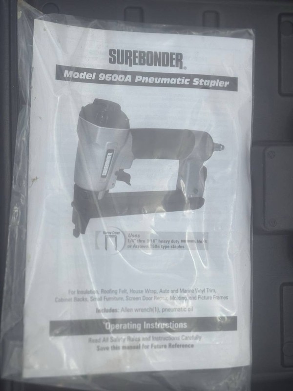 SureBonder 9750 Pneumatic 2” Brad Nailer, open box, never used