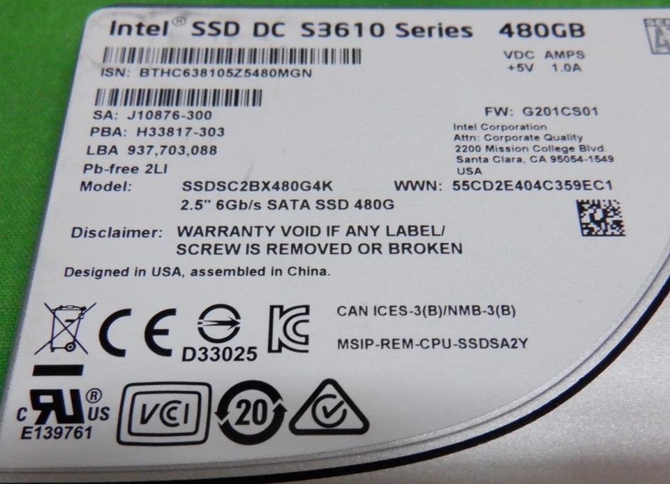 INTEL DC S3610 SERIES 480GB 6Gb/s SFF 2.5" SATA SSD SSDSC2BX480G4K - Image 2 of 3