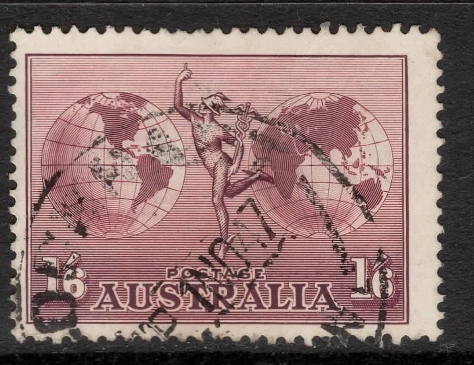 AUSTRALIA 1937 1/6d DULL-PURPLE HERMES STAMP WMK 15 VFU SG.153a.**