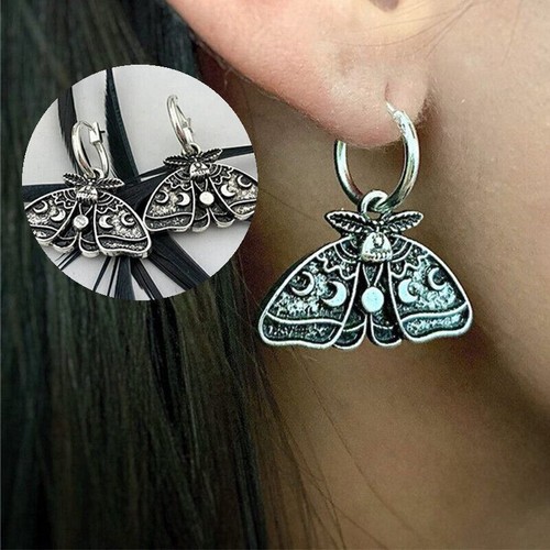Phase  Moon Moth Hoops Earrings Goth Insect Earrings Charm Wiccan Jewelry Luna