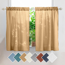 Khaki Kitchen Tier Curtains - 24 Inch Linen Textured Short Curtains for Bathroom