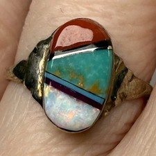 Sterling Silver Mary Lincoln Oval Inlay Ring Turquoise Opal Coral Sugilite Sz 5