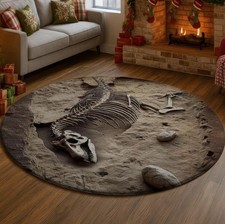 3D Dinosaur Fossil Skeleton Rug, Paleontology Brown Stone Carpet
