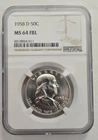 MINT STATE FULL BELL LINES 1958 D FRANKLIN HALF DOLLAR * NGC MS 64 FBL