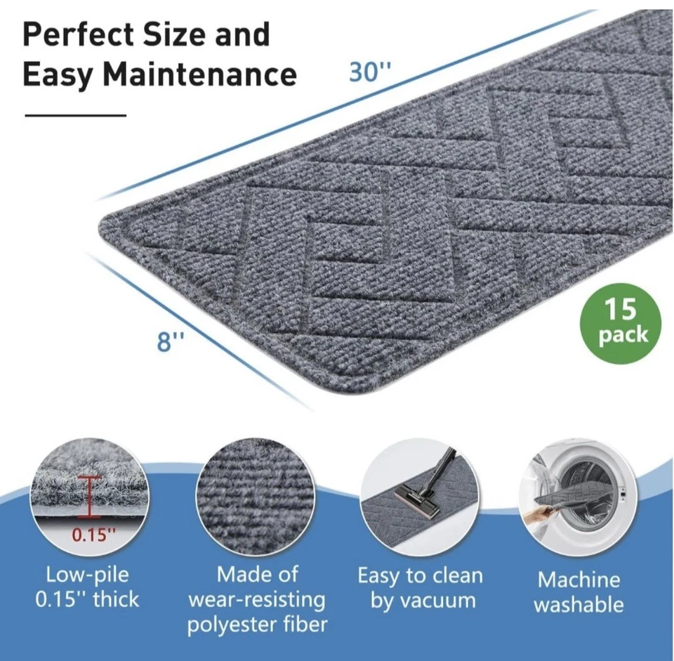 Escaleras para peldaños de madera, peldaños antideslizantes para escaleras de alfombra paquete de 15 8 "X 30" Foto 4 de 4