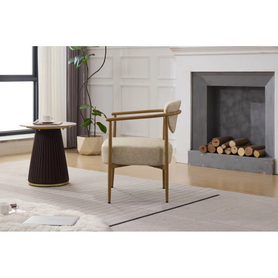 Silla de comedor sala dormitorio asiento trasero de espuma PU marco de metal suave grano de madera Foto 4 de 4