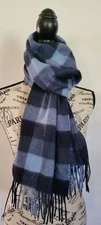 Alashan Cashmere 100% Cashmere Buffalo Check Scarf Blue Tones Luxury 70"x 12"