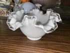 Vintage Fenton Silver Crest Ruffled Edge White Milk Glass Bowl