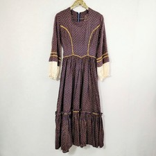 Vintage 70s Homemade Women's Purple And Gold Long Maxi Dress Prairie Victorian