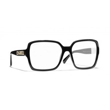 CHANEL 5408 Black Frame Gold Letters Logo Square Clear Demo Lens Eyeglasses 56mm