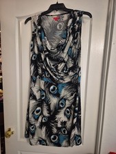 New York & Company Peacock Pattern Shift Dress Sz L