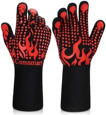 Comsmart BBQ Gloves, 1472 Degree F Heat Resistant Grilling Gloves Silicone Non-S