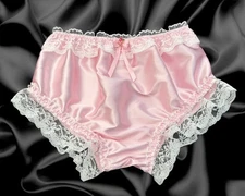 Adult Mens Baby Pink Satin Frilly Lace Baby Sissy French Knickers Briefs Panties