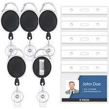ID Badge Holders with Clip and Keyring - Horizontal Clear Plastic 3.7" x 2.5"...