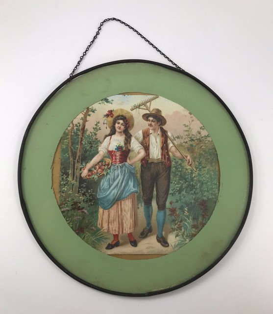 VINTAGE DECORATIVE FLUE COVER WITH MAN & WOMAN FARMER eBay