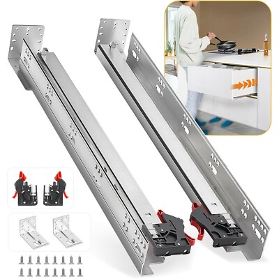 Pair Undermount Soft Close Drawer Slides 24'' 80lb Load Capacity Full Extension