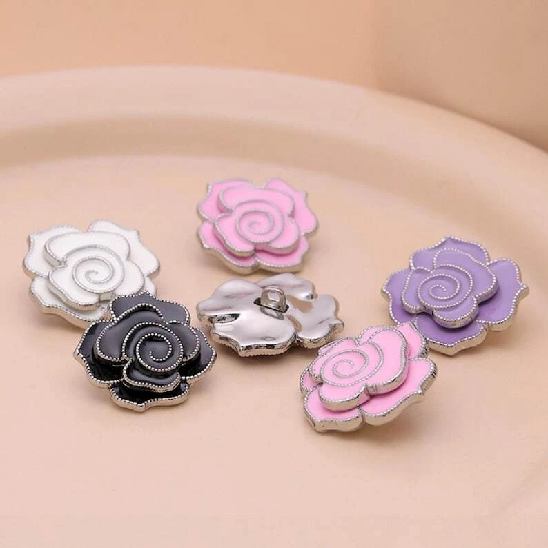 6 Pcs 3D Flowers Metal Shank Buttons Sewing Metal Button for Trench Coat Jacket - Image 4 of 4